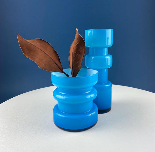 Set of 2 Modern Aqua Blue Geometrical Vases Ornamental Art Glass. Home Office or Retail Decor. Interior Design Ideas. Gift for Him or Her. - Tampa Home & Garden Store