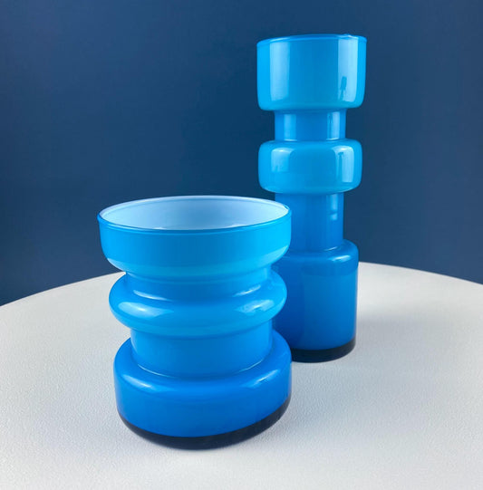 Set of 2 Modern Aqua Blue Geometrical Vases Ornamental Art Glass. Home Office or Retail Decor. Interior Design Ideas. Gift for Him or Her. - Tampa Home & Garden Store
