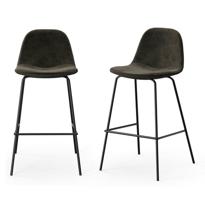 Set of 2 - Modern Counter Height Barstool with Low Back Dark Grey Fabric Seat - Tampa Home & Garden Store