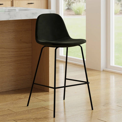 Set of 2 - Modern Counter Height Barstool with Low Back Dark Grey Fabric Seat - Tampa Home & Garden Store