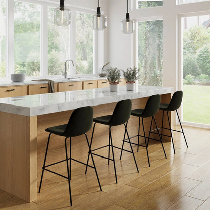 Set of 2 - Modern Counter Height Barstool with Low Back Dark Grey Fabric Seat - Tampa Home & Garden Store