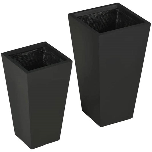 Set of 2 Modern Lightweight Black Outdoor Patio Flower Pot Tall Planter Box - Tampa Home & Garden Store