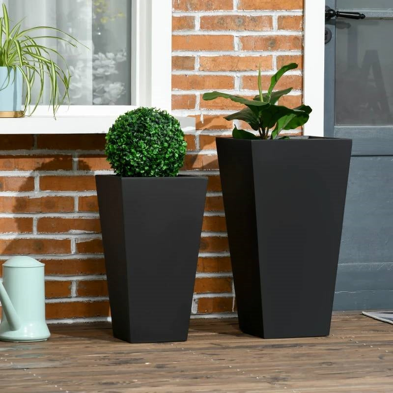 Set of 2 Modern Lightweight Black Outdoor Patio Flower Pot Tall Planter Box - Tampa Home & Garden Store