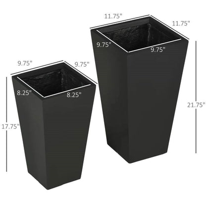 Set of 2 Modern Lightweight Black Outdoor Patio Flower Pot Tall Planter Box - Tampa Home & Garden Store