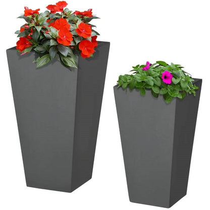 Set of 2 Modern Lightweight Outdoor Flower Pot Planters in Grey 22-in and 18-in - Tampa Home & Garden Store