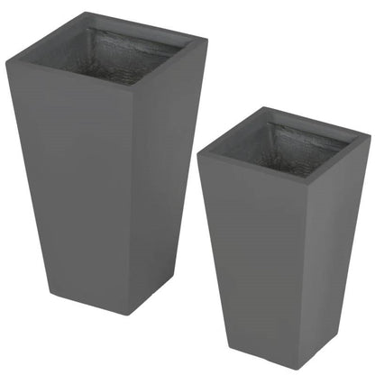 Set of 2 Modern Lightweight Outdoor Flower Pot Planters in Grey 22-in and 18-in - Tampa Home & Garden Store