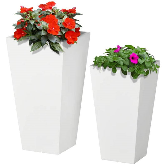 Set of 2 Modern Lightweight Outdoor Patio Flower Pot Planter Box in White - Tampa Home & Garden Store