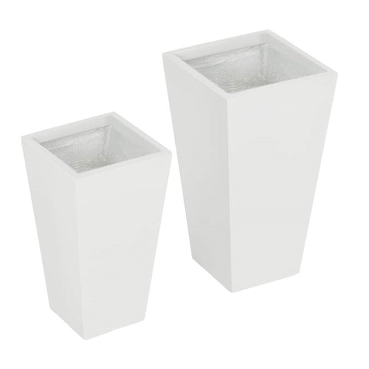Set of 2 Modern Lightweight Outdoor Patio Flower Pot Planter Box in White - Tampa Home & Garden Store