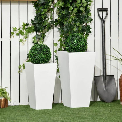 Set of 2 Modern Lightweight Outdoor Patio Flower Pot Planter Box in White - Tampa Home & Garden Store