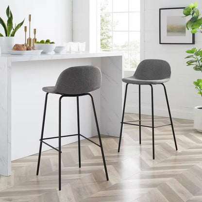 Set of 2 - Modern Low Back Barstool with Black Metal Frame and Grey Linen Seat - Tampa Home & Garden Store