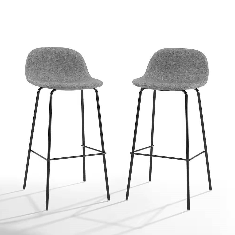 Set of 2 - Modern Low Back Barstool with Black Metal Frame and Grey Linen Seat - Tampa Home & Garden Store