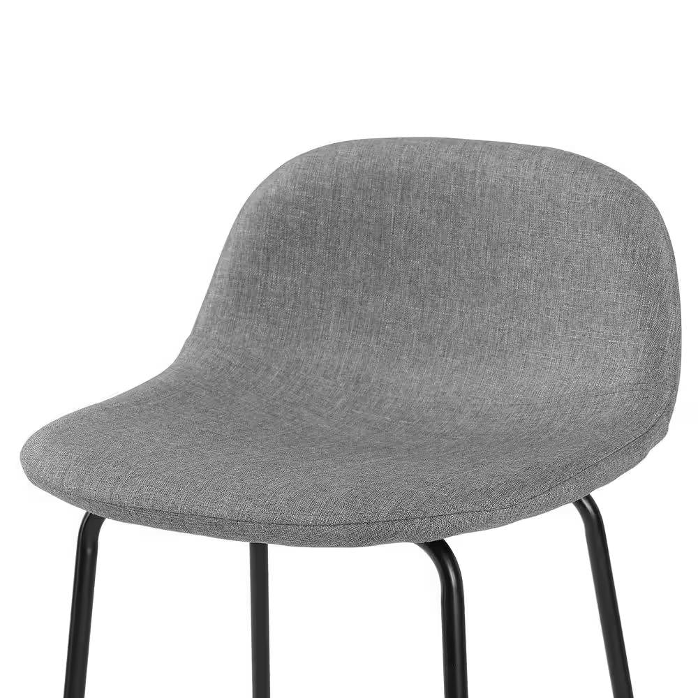 Set of 2 - Modern Low Back Barstool with Black Metal Frame and Grey Linen Seat - Tampa Home & Garden Store