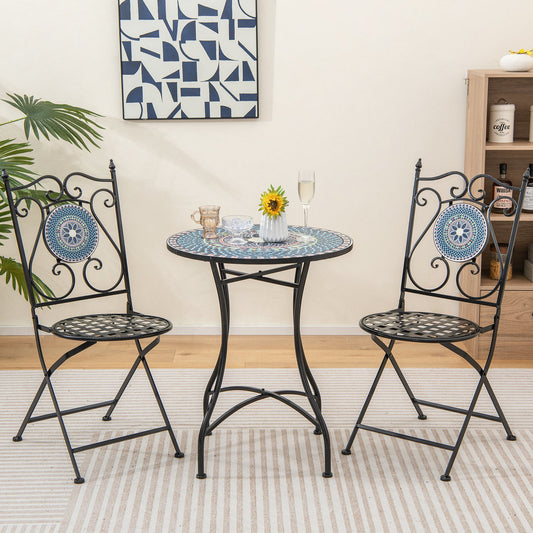Set of 2 Mosaic Chairs for Patio Metal Folding Chairs-Multicolor - Tampa Home & Garden Store