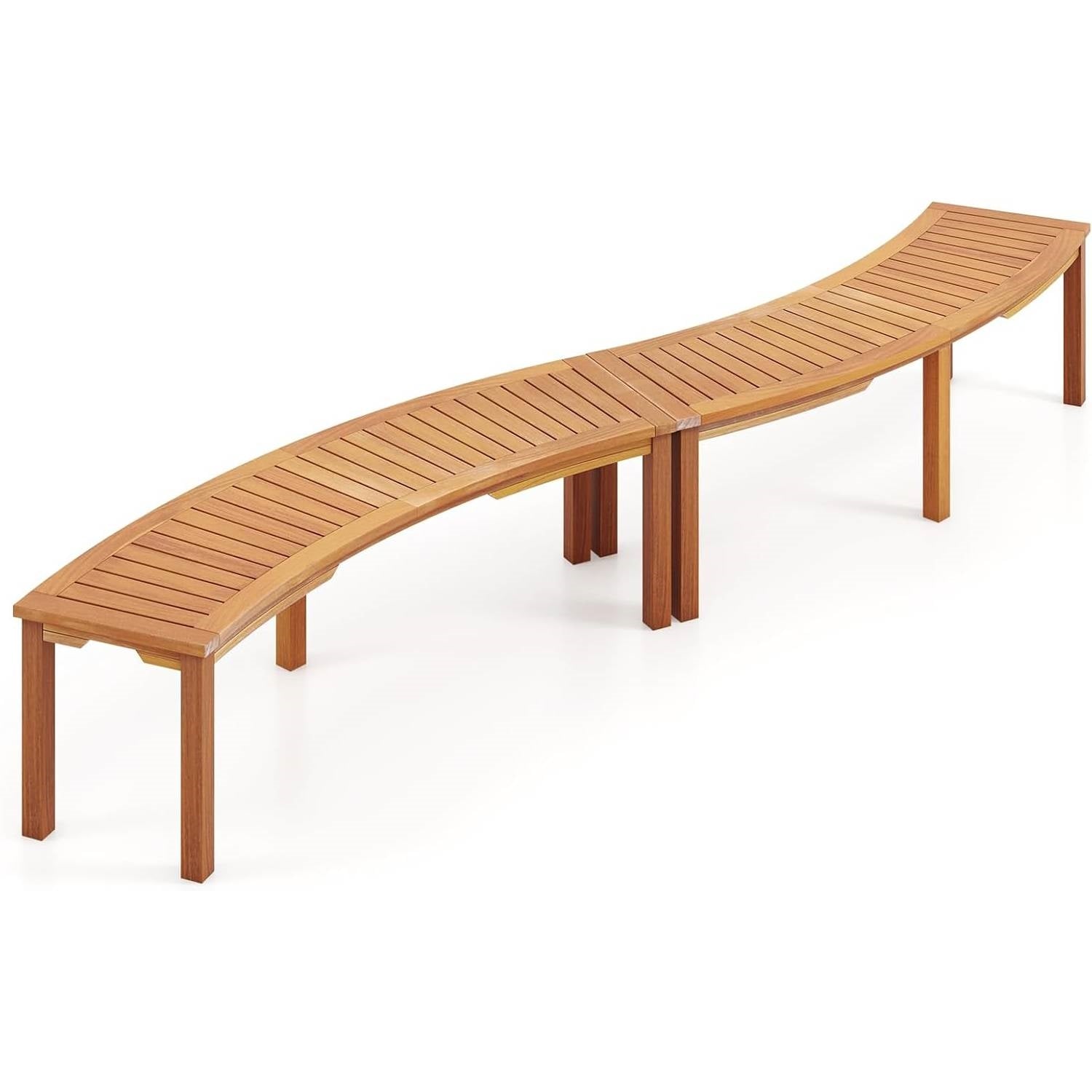 Set of 2 - Outdoor Backless Wooden Garden Bench with Modern Arch Design - Tampa Home & Garden Store