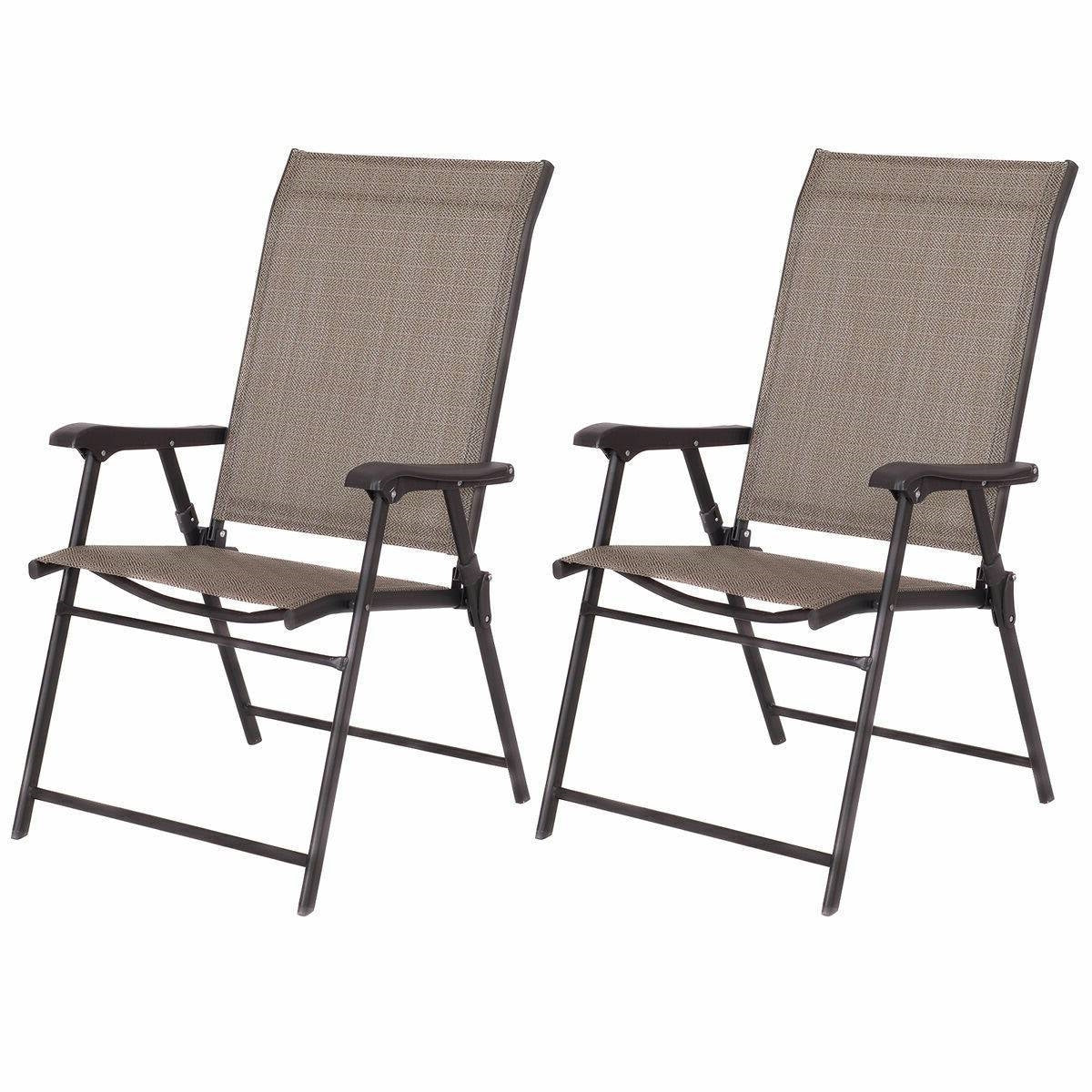 Set of 2 Outdoor Folding Patio Chairs in Brown with Black Metal Frame - Tampa Home & Garden Store