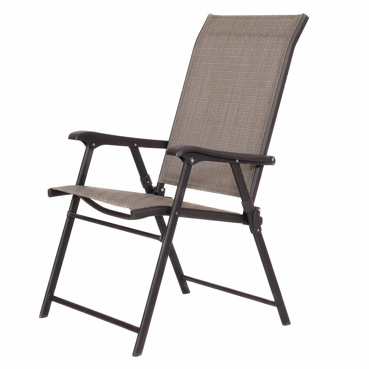Set of 2 Outdoor Folding Patio Chairs in Brown with Black Metal Frame - Tampa Home & Garden Store