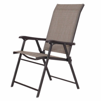 Set of 2 Outdoor Folding Patio Chairs in Brown with Black Metal Frame - Tampa Home & Garden Store