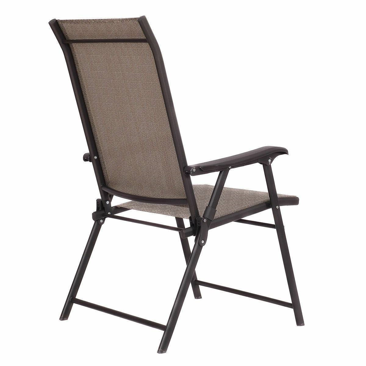 Set of 2 Outdoor Folding Patio Chairs in Brown with Black Metal Frame - Tampa Home & Garden Store
