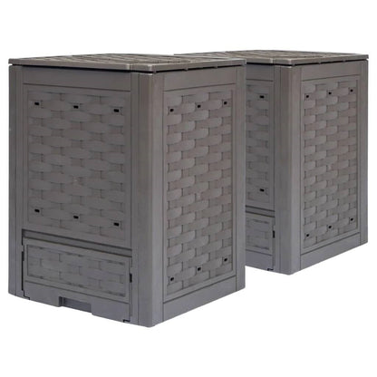Set of 2 - Outdoor Garden 158 Gallon Compost Bin Set in Brown Plastic Rattan - Tampa Home & Garden Store