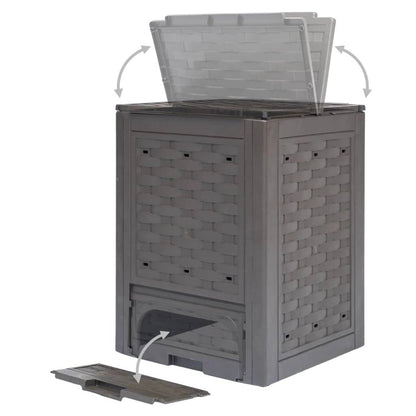 Set of 2 - Outdoor Garden 158 Gallon Compost Bin Set in Brown Plastic Rattan - Tampa Home & Garden Store