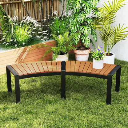 Set of 2 - Outdoor Metal Wood Backless Garden Bench with Modern Curved Design - Tampa Home & Garden Store