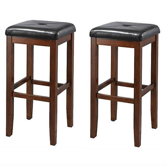 Set of 2 Vintage Mahogany Stools with Black Upholstered Seat - Tampa Home & Garden Store