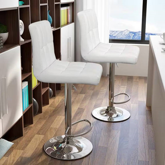 Set of 2- White Faux Leather Barstool with Low Back Swivel Seat - Tampa Home & Garden Store