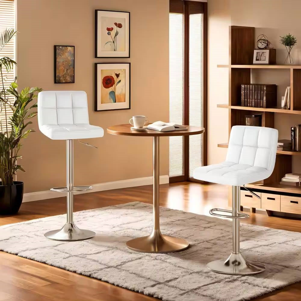 Set of 2- White Faux Leather Barstool with Low Back Swivel Seat - Tampa Home & Garden Store