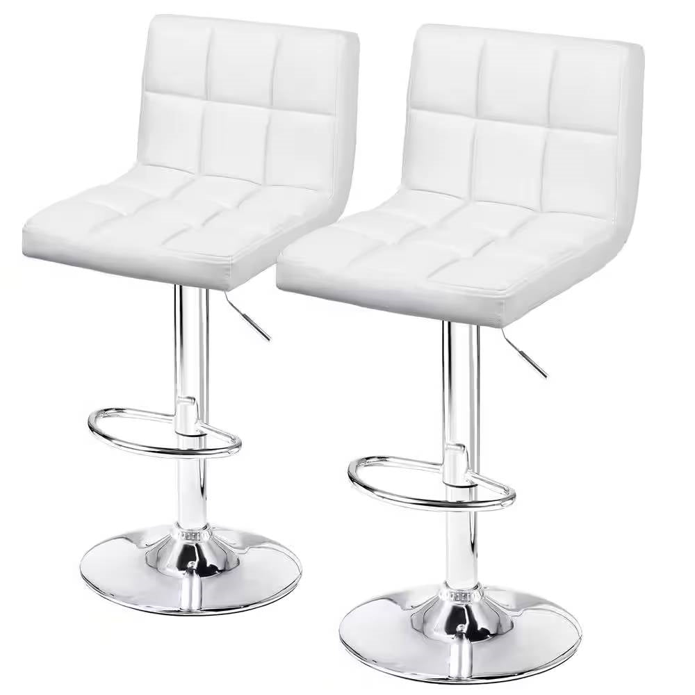 Set of 2- White Faux Leather Barstool with Low Back Swivel Seat - Tampa Home & Garden Store