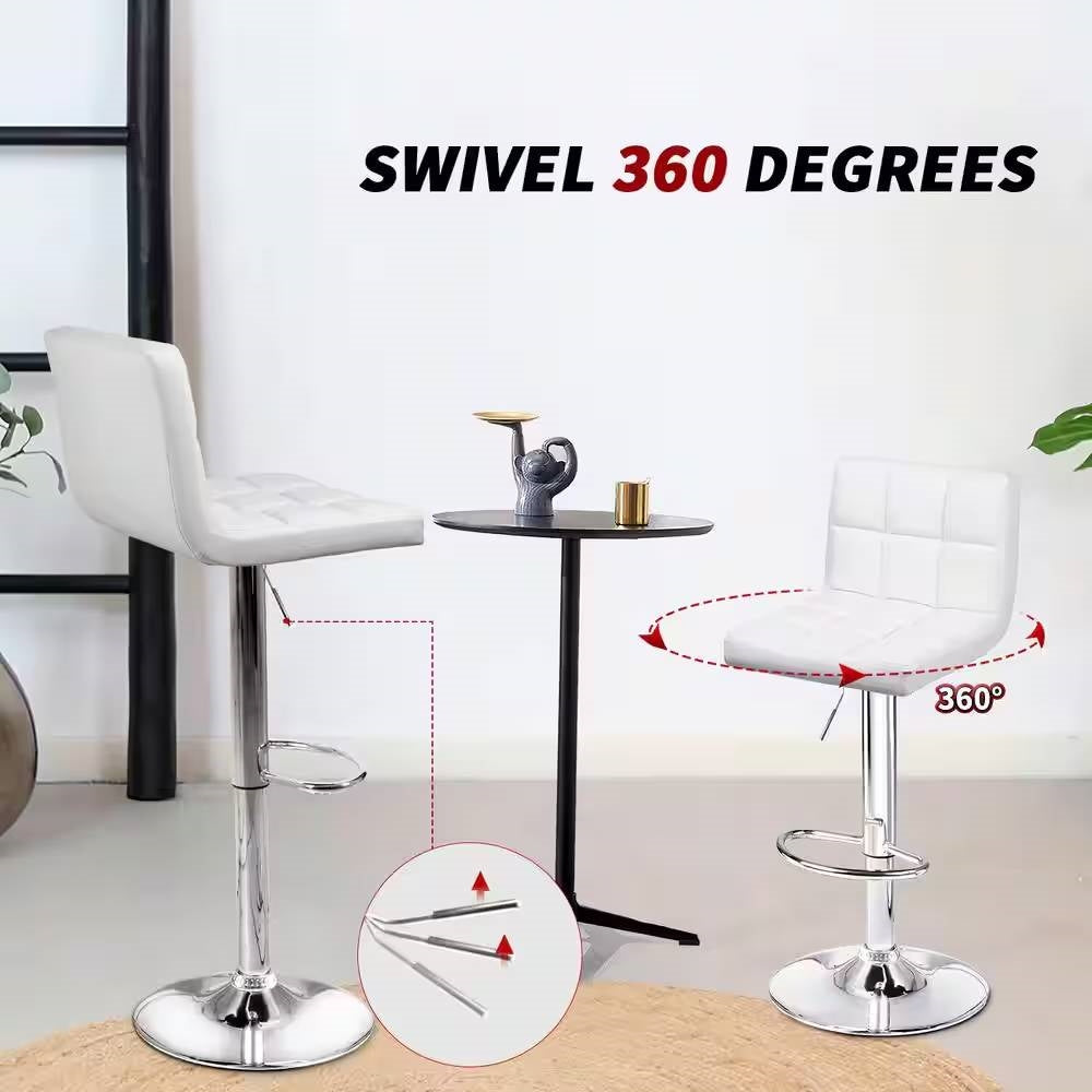 Set of 2- White Faux Leather Barstool with Low Back Swivel Seat - Tampa Home & Garden Store