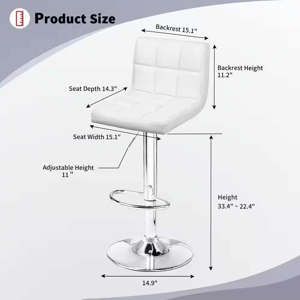 Set of 2- White Faux Leather Barstool with Low Back Swivel Seat - Tampa Home & Garden Store