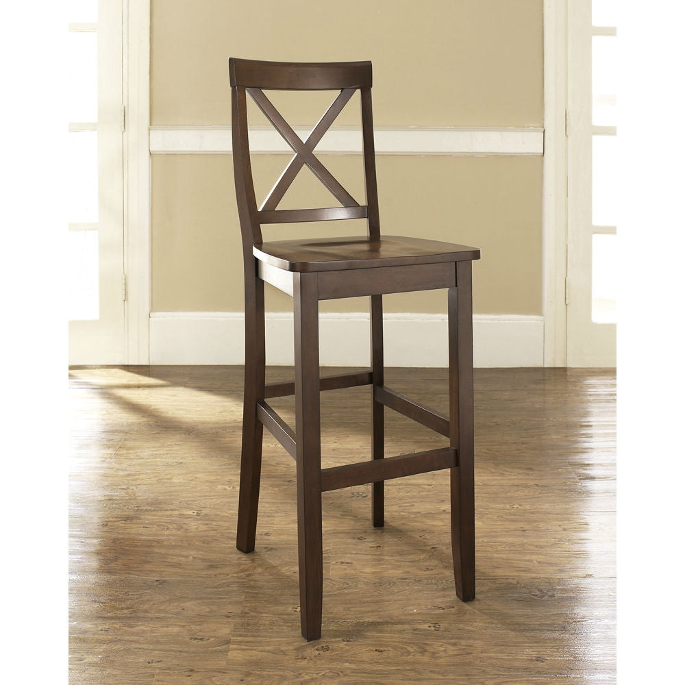 Set of 2 - X-Back 30-inch Solid Wood Barstool in Mahogany Finish - Tampa Home & Garden Store