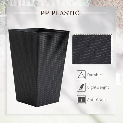 Set of 3 - Black Faux Rattan Plastic Tall Large Flower Pots - Tampa Home & Garden Store