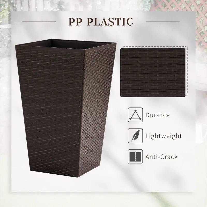 Set of 3 - Brown Faux Rattan Plastic Tall Large Flower Pots - Tampa Home & Garden Store
