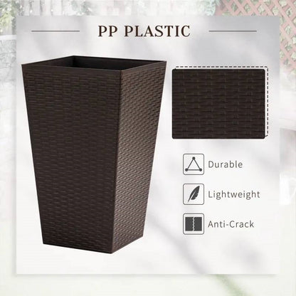 Set of 3 - Brown Faux Rattan Plastic Tall Large Flower Pots - Tampa Home & Garden Store