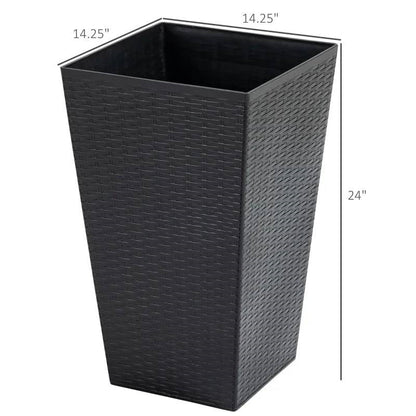 Set of 3 - Brown Faux Rattan Plastic Tall Large Flower Pots - Tampa Home & Garden Store