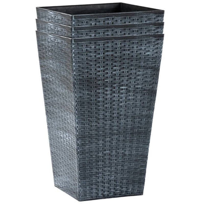 Set of 3 - Grey Faux Rattan Plastic Tall Large Flower Pots - Tampa Home & Garden Store