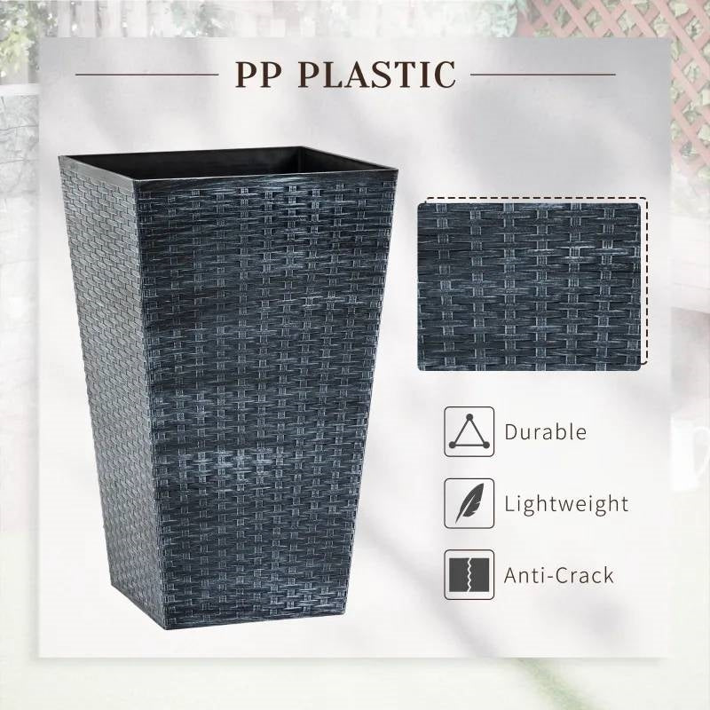 Set of 3 - Grey Faux Rattan Plastic Tall Large Flower Pots - Tampa Home & Garden Store
