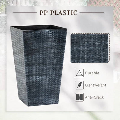 Set of 3 - Grey Faux Rattan Plastic Tall Large Flower Pots - Tampa Home & Garden Store
