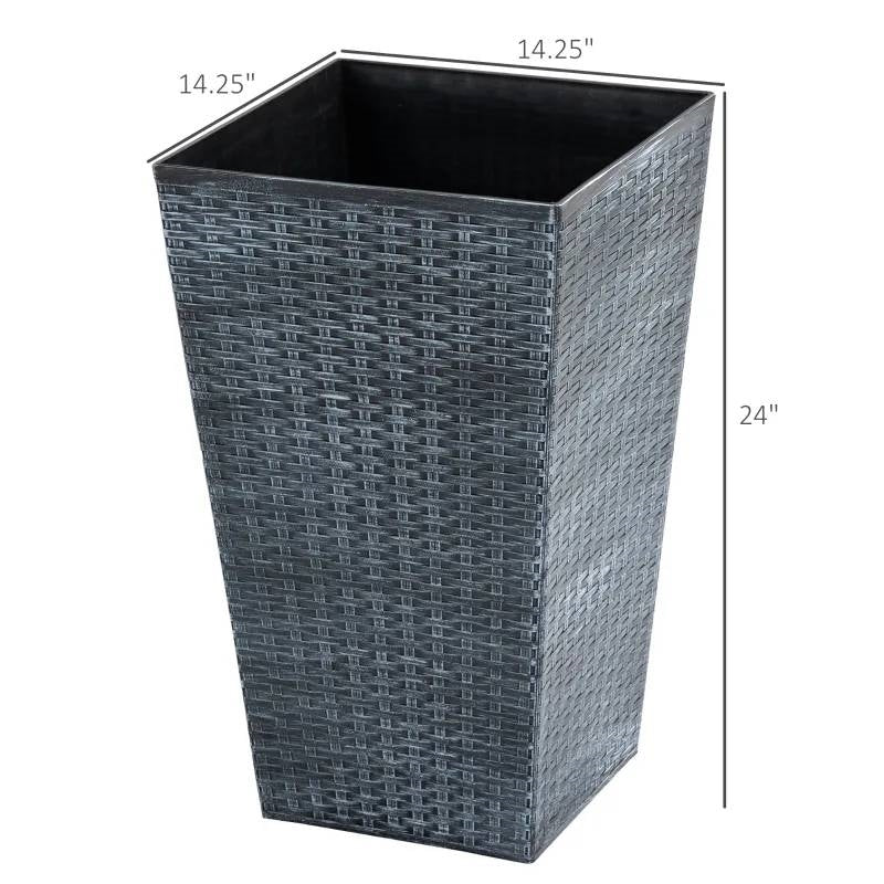 Set of 3 - Grey Faux Rattan Plastic Tall Large Flower Pots - Tampa Home & Garden Store