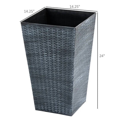 Set of 3 - Grey Faux Rattan Plastic Tall Large Flower Pots - Tampa Home & Garden Store