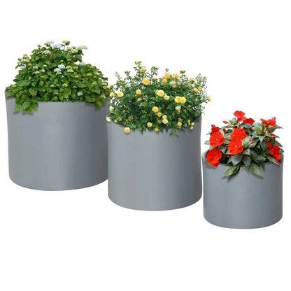 Set of 3 Stackable Round Outdoor Flower Pot Planters with Drainage Holes in Grey - Tampa Home & Garden Store