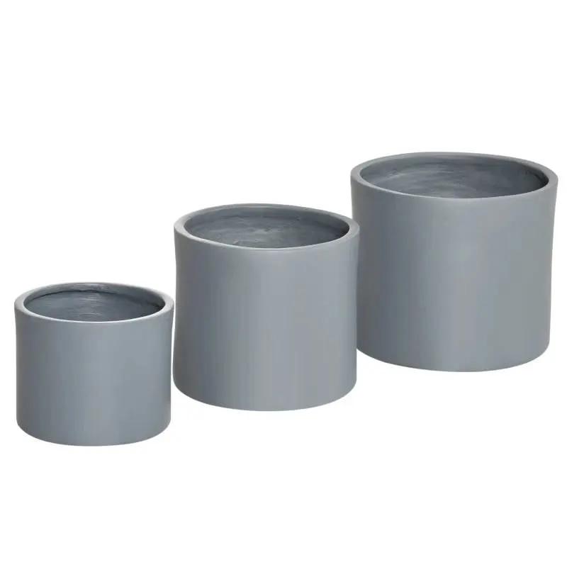 Set of 3 Stackable Round Outdoor Flower Pot Planters with Drainage Holes in Grey - Tampa Home & Garden Store