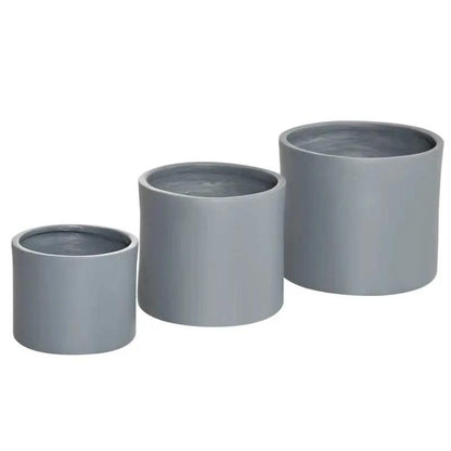 Set of 3 Stackable Round Outdoor Flower Pot Planters with Drainage Holes in Grey - Tampa Home & Garden Store