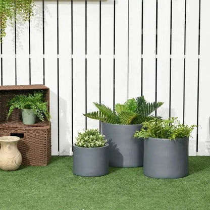 Set of 3 Stackable Round Outdoor Flower Pot Planters with Drainage Holes in Grey - Tampa Home & Garden Store
