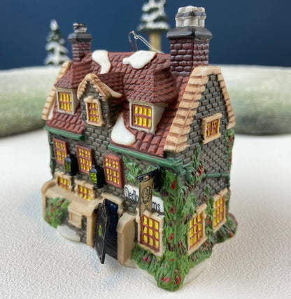 Set of 3 Tree Ornaments by Dept 56. Porcelain Hand Painted Bldgs.: Dedlock Arms, Santa's Workshop, and Dickens'Village Mill. Home or Retail. - Tampa Home & Garden Store