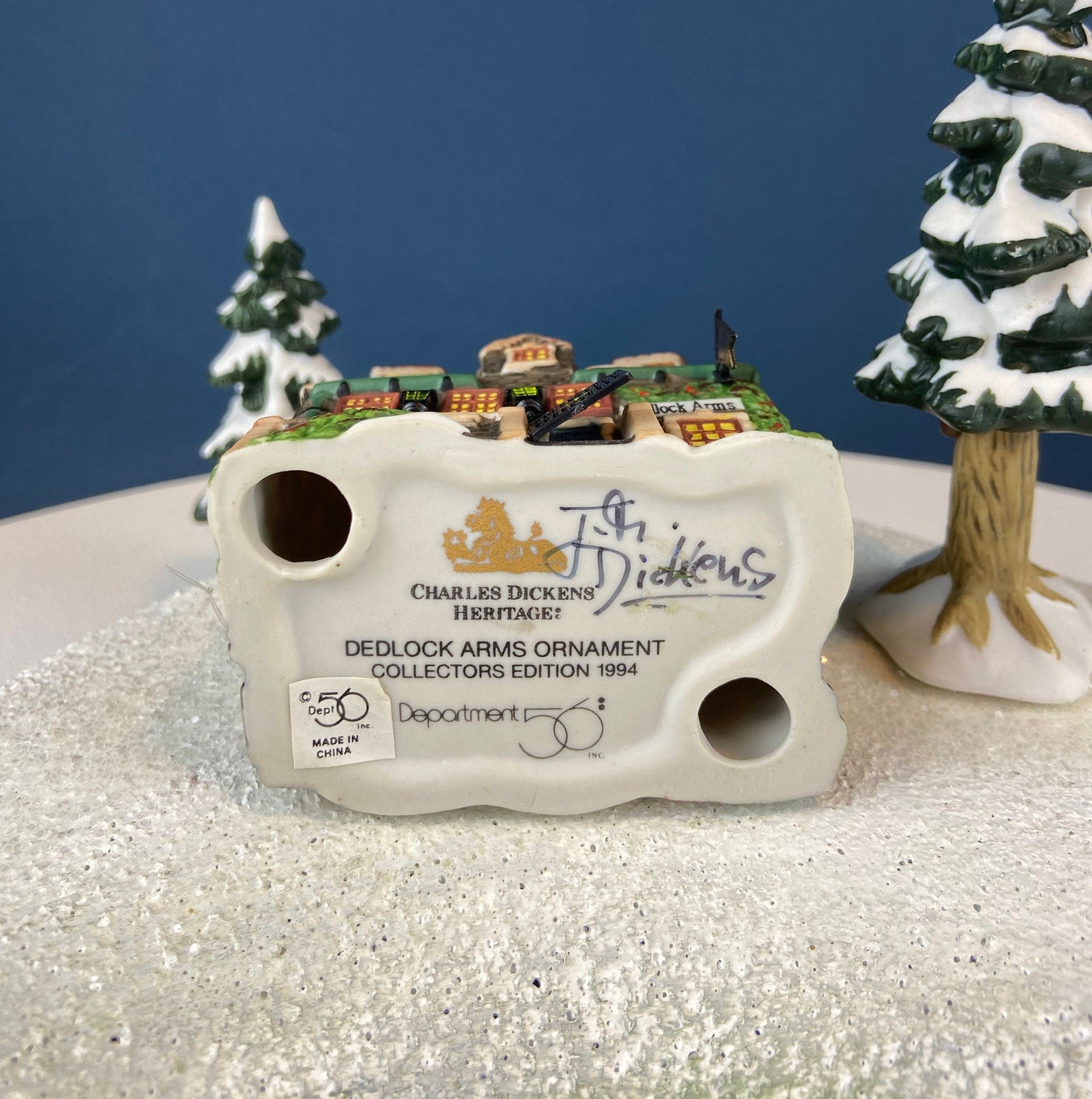 Set of 3 Tree Ornaments by Dept 56. Porcelain Hand Painted Bldgs.: Dedlock Arms, Santa's Workshop, and Dickens'Village Mill. Home or Retail. - Tampa Home & Garden Store