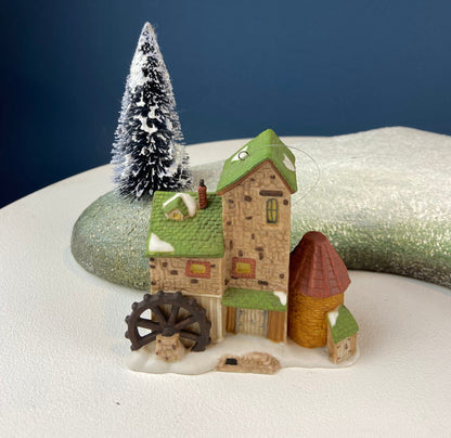 Set of 3 Tree Ornaments by Dept 56. Porcelain Hand Painted Bldgs.: Dedlock Arms, Santa's Workshop, and Dickens'Village Mill. Home or Retail. - Tampa Home & Garden Store
