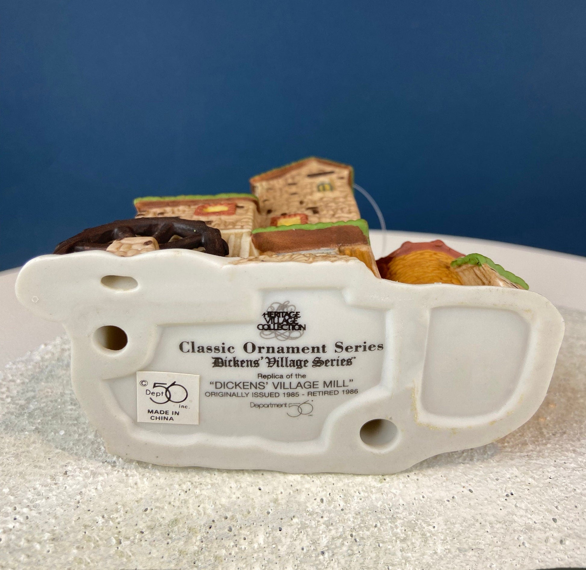 Set of 3 Tree Ornaments by Dept 56. Porcelain Hand Painted Bldgs.: Dedlock Arms, Santa's Workshop, and Dickens'Village Mill. Home or Retail. - Tampa Home & Garden Store