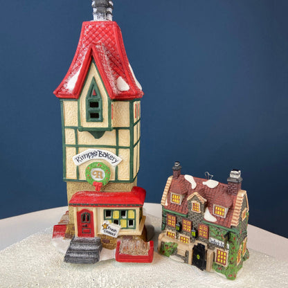 Set of 3 Tree Ornaments by Dept 56. Porcelain Hand Painted Bldgs.: Dedlock Arms, Santa's Workshop, and Dickens'Village Mill. Home or Retail. - Tampa Home & Garden Store